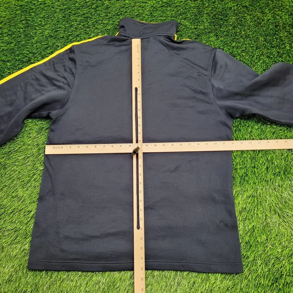 ADIDAS Trefoil 1/4 Zip Jacket Large 22x28 Navy Yellow Trim